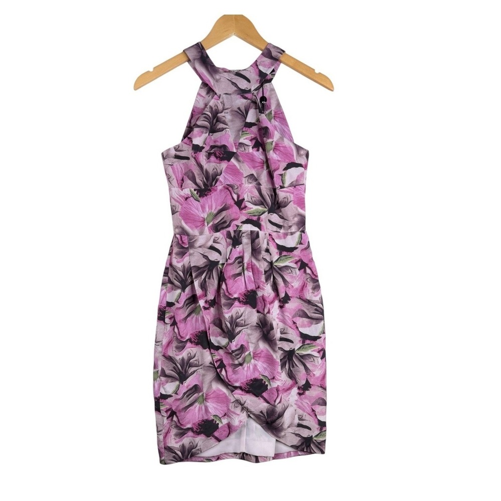 New Fashion Star X Saks Fifth Avenue Floral Print Halter Neck Dress size 6 Pink